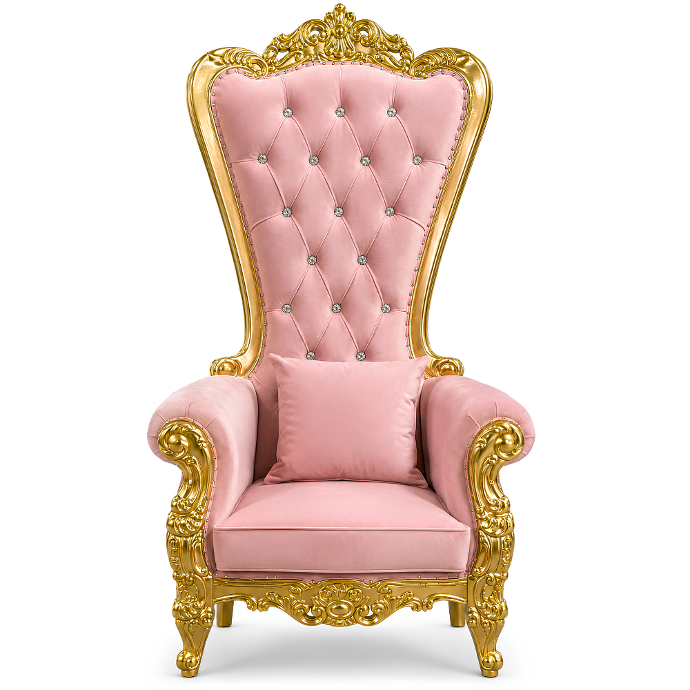 Domina Throne Chair with Gold frame and Pink Velvet cushion