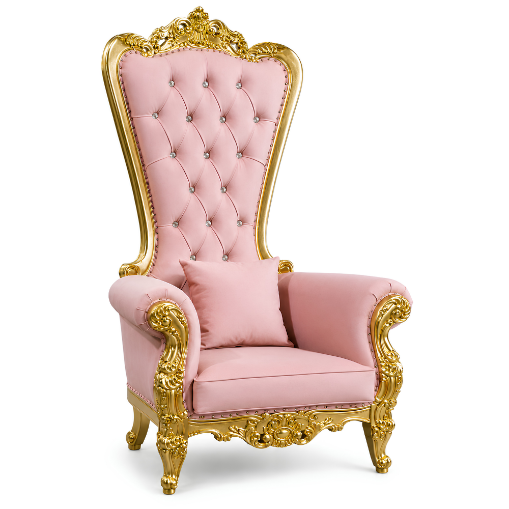 Domina Throne Chair with Gold frame and Pink Velvet cushion – alternate view