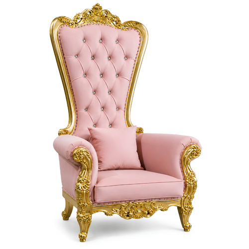 Domina Throne Chair with Gold frame and Pink Velvet cushion – alternate view