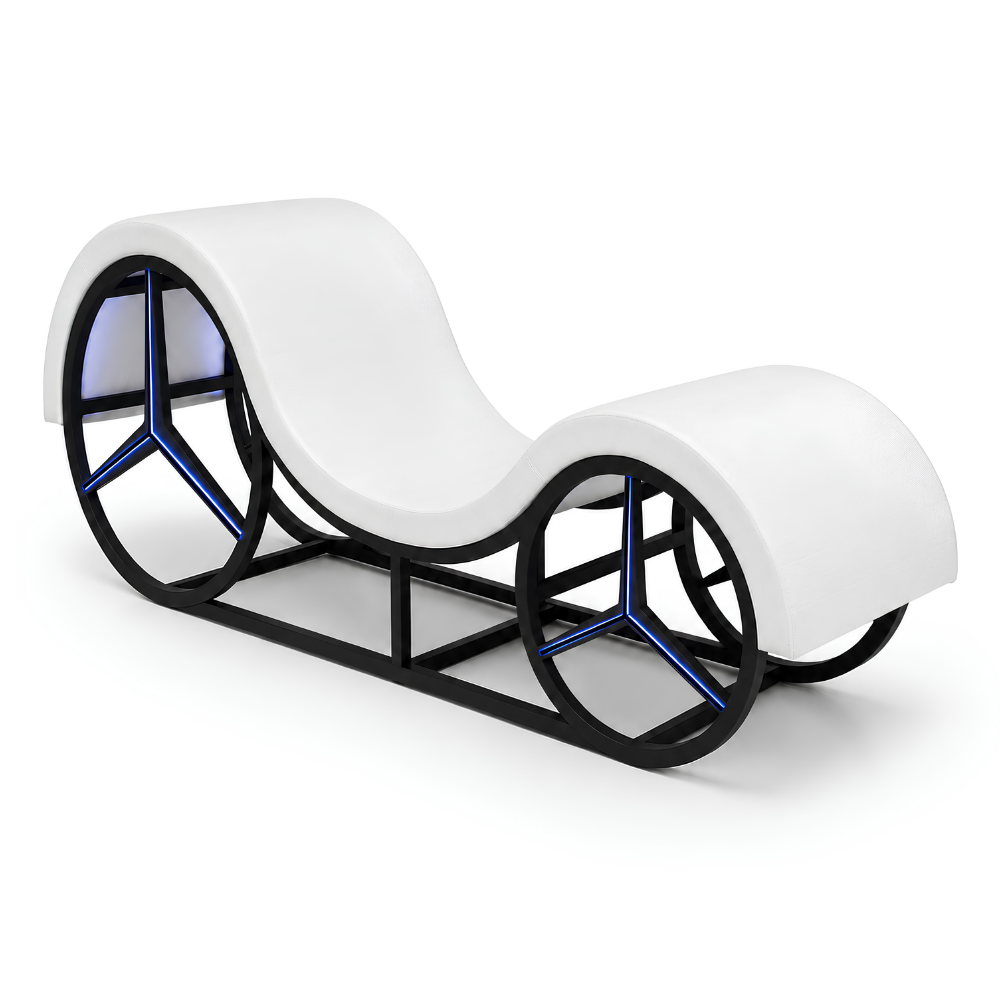 Mebon Chaise Love Lounge in White with LED lighting – alternate view