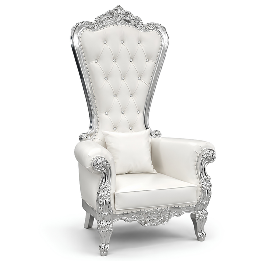 Domina Throne Chair with Silver frame and Cream cushion – alternate view