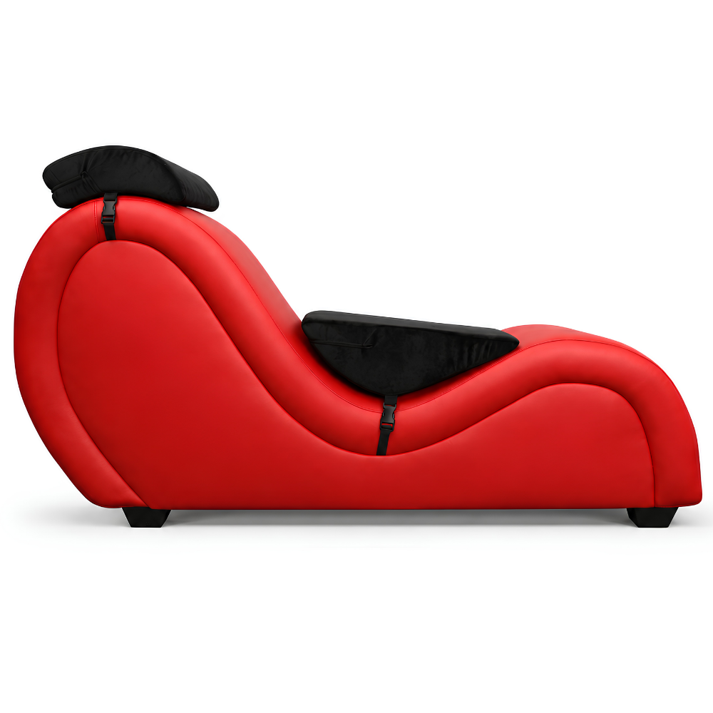 Mebon Chaise Love Lounge in Red with support cushions – alternate view