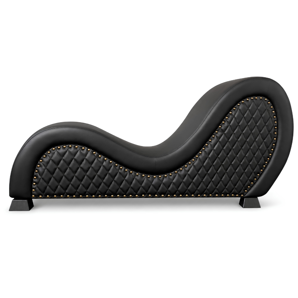 Mebon Chaise Love Lounge in Studded Quilted Black – detail view