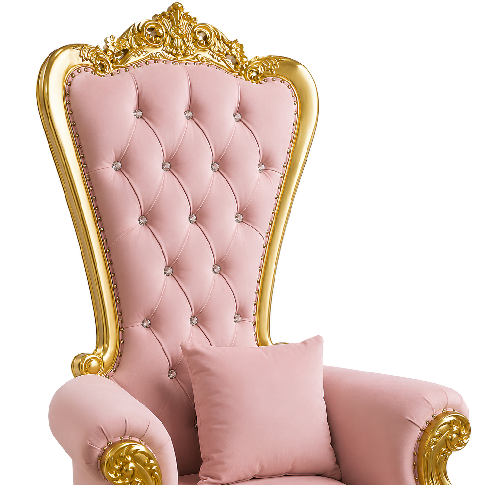 Domina Throne Chair with Gold frame and Pink Velvet cushion – additional angle
