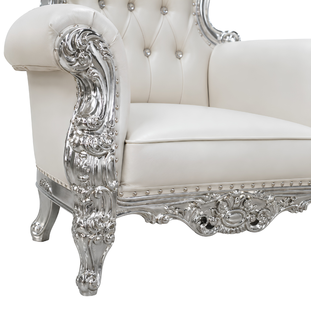 Domina Throne Chair with Silver frame and Cream cushion – additional angle