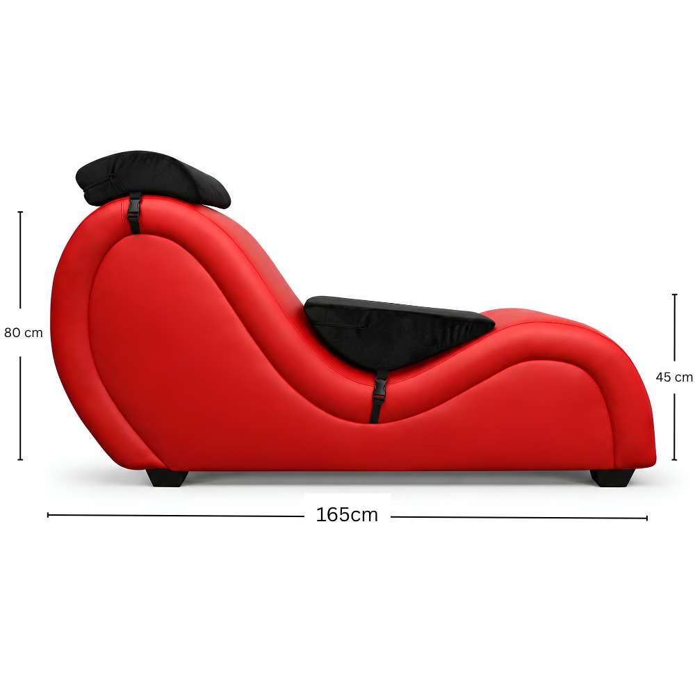 Mebon Chaise Love Lounge in Red with support cushions – further view