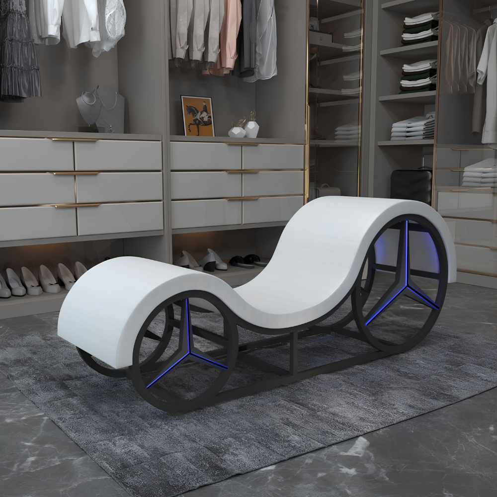 Mebon Chaise Love Lounge in White with LED lighting – additional angle