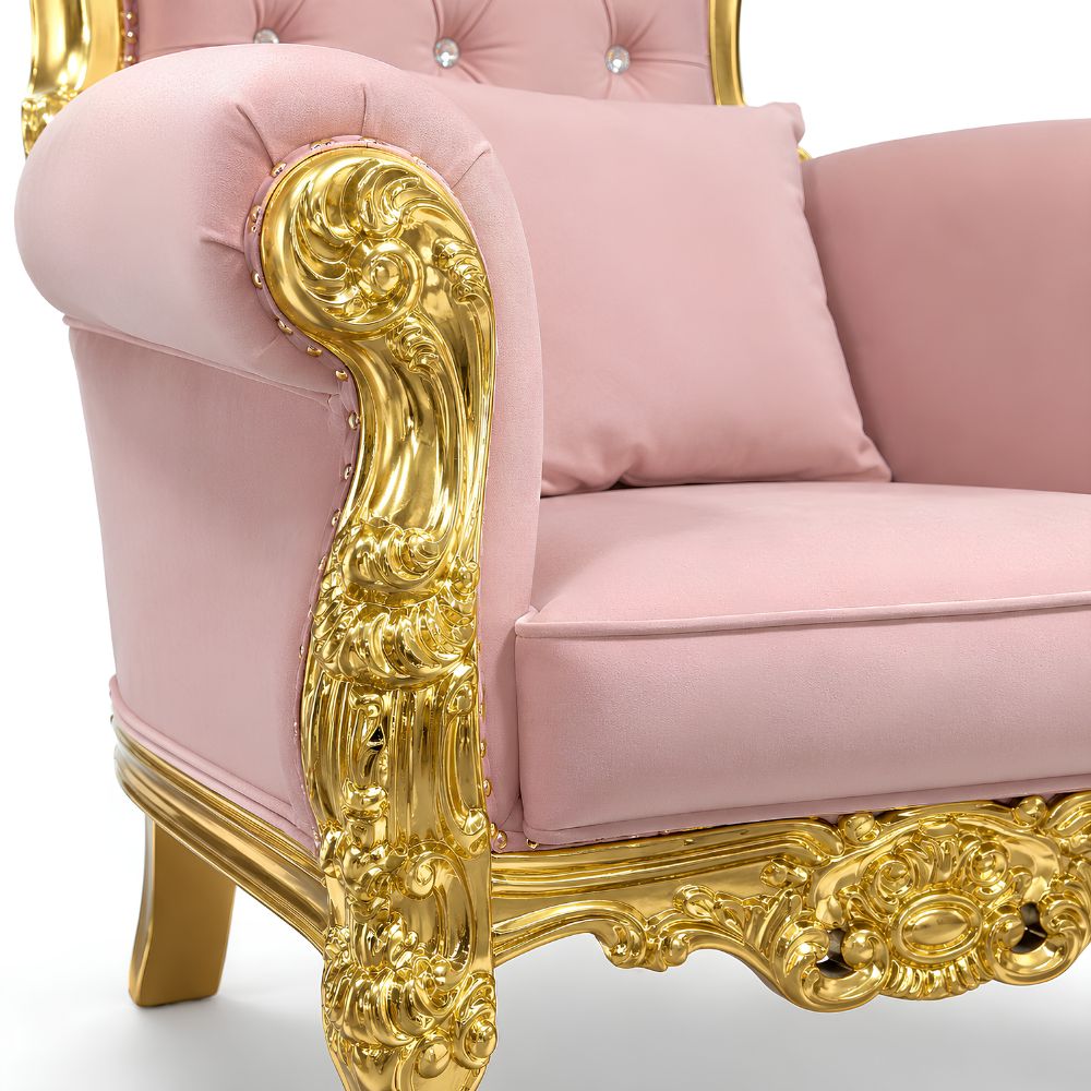 Domina Throne Chair with Gold frame and Pink Velvet cushion – detail view