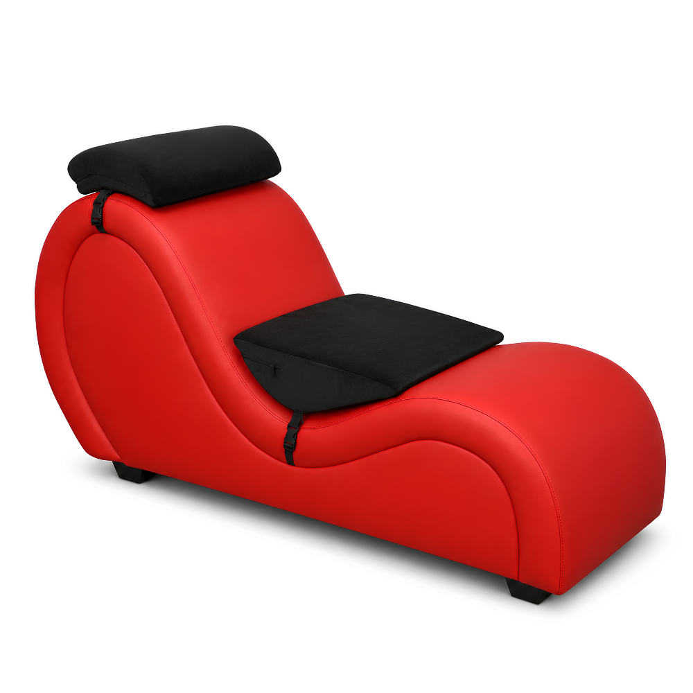 Mebon Chaise Love Lounge in Red with support cushions – additional angle